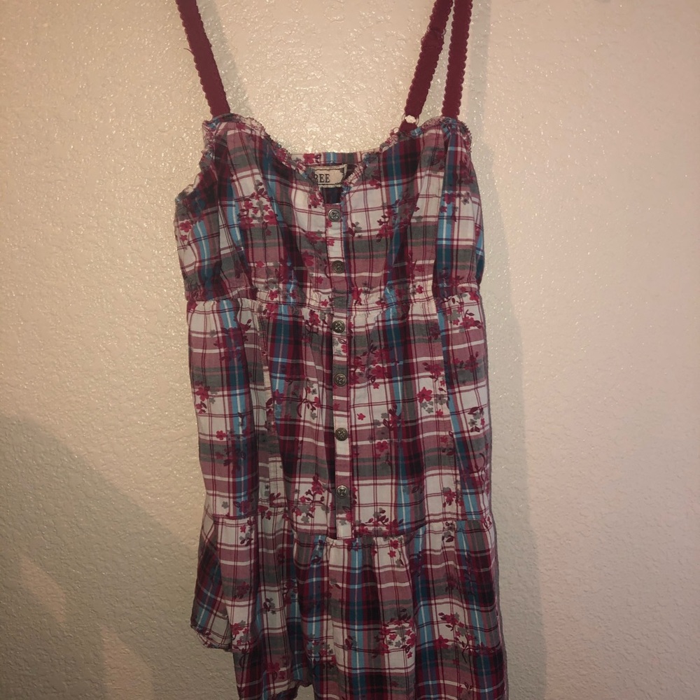 Decree brand tank top maroon, white, blue plaid